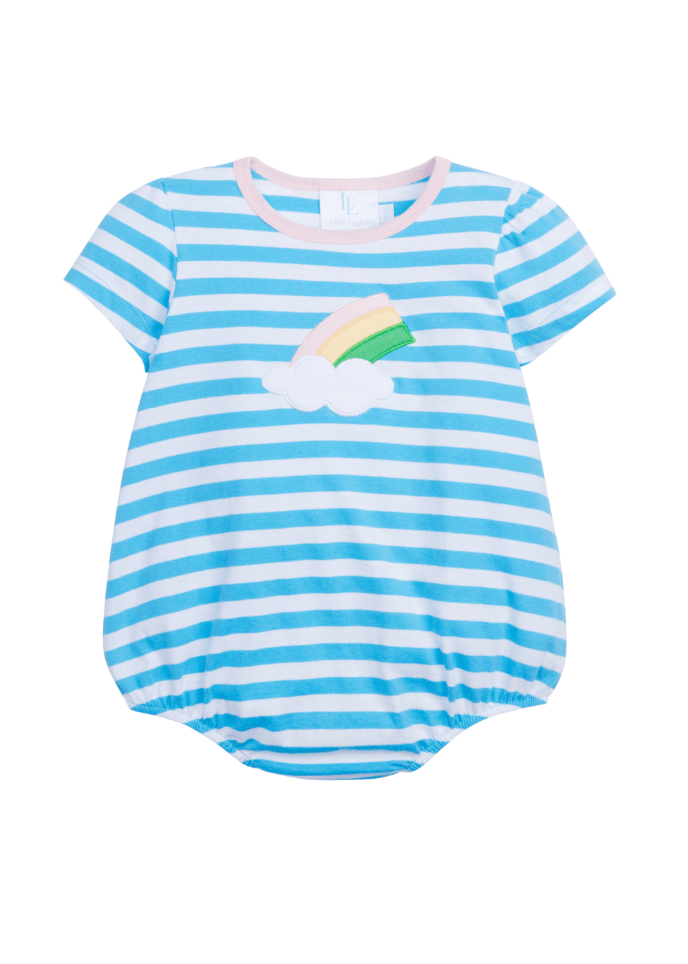 seguridadindustrialcr baby girl's aqua and white striped bubble with rainbow applique