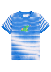 classic childrens clothing blue and white striped t-shirt with applique frog