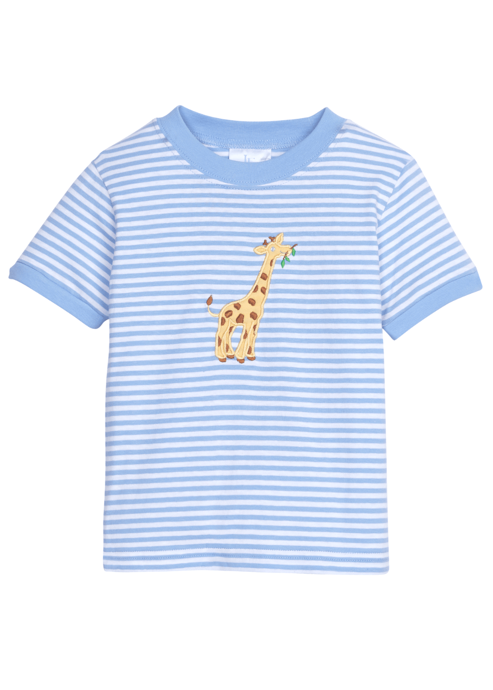 seguridadindustrialcr boy's giraffe applique t-shirt, light blue and white stripe