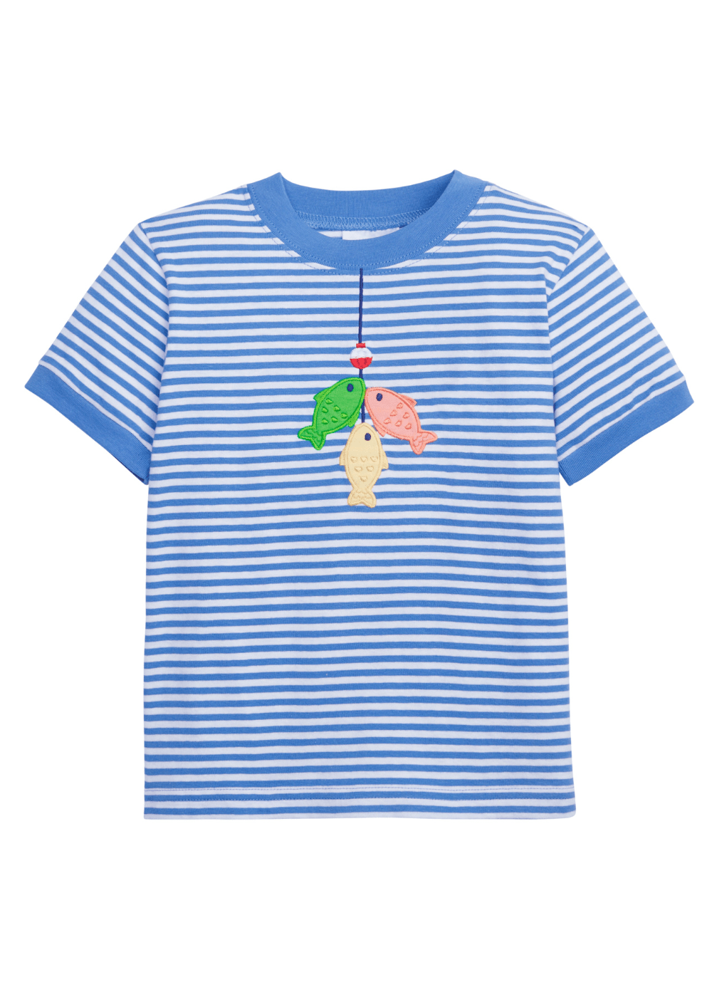 classic childrens clothing boys blue and white t-shirt with applique fish