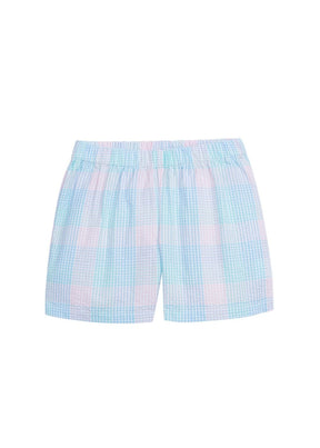 seguridadindustrialcr boy's elastic waist shorts, pink and blue seersucker plaid shorts for spring