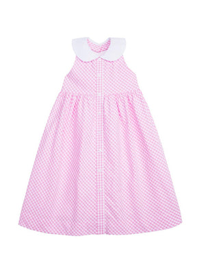 classic childrens clothing girls pink gingham halter dress with white collar