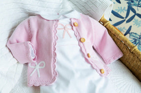 seguridadindustrialcr traditional baby clothing, signature crochet sweater with pink bow for baby girl
