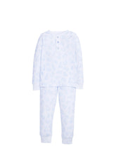 classic childrens clothing boys pajamas set with light blue bunny print