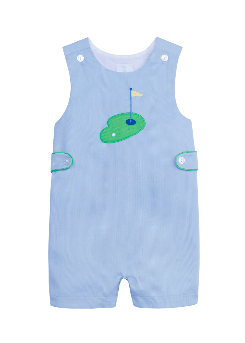 classic childrens clothing boys button tab john john in blue with green golf applique