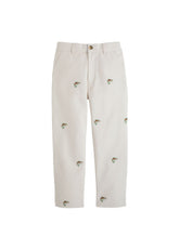 classic childrens clothing boys pant in khaki with embroidered trout pattern