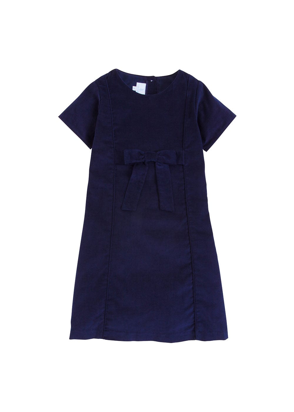 classic childrens clothing girls a line dress in navy with bow and piping detail
