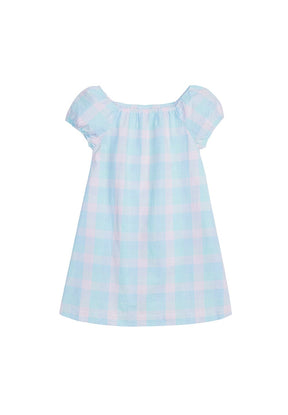 classic childrens clothing girls blue and pink plaid dress with short sleeves 