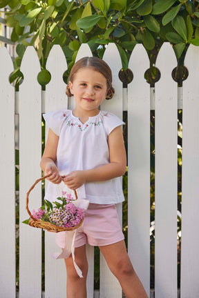 classic childrens clothing girls embroidered blouse with angel sleeves and strawberry embroidery