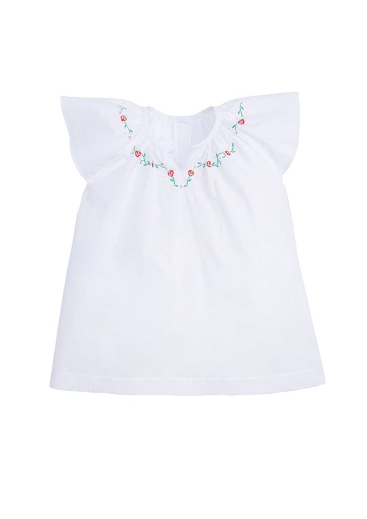 classic childrens clothing girls embroidered blouse with angel sleeves and strawberry embroidery