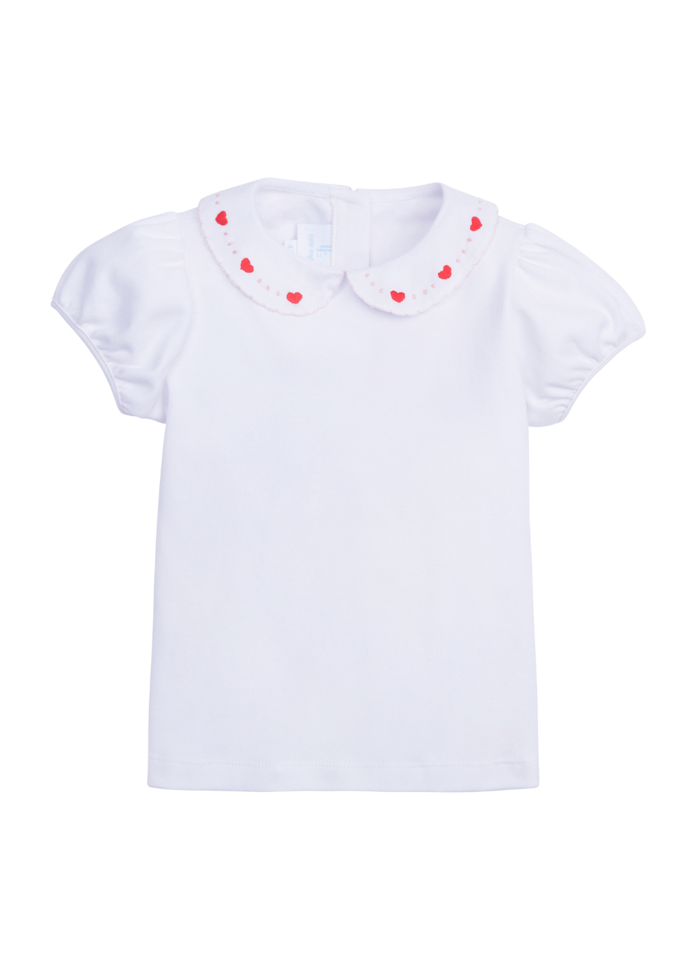 seguridadindustrialcr girl's knit short sleeve top with heart embroidery at the collar