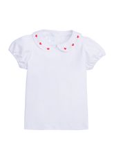 seguridadindustrialcr girl's knit short sleeve top with heart embroidery at the collar