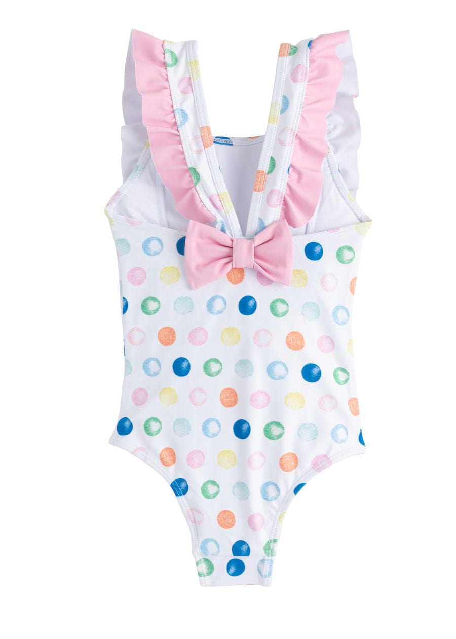 seguridadindustrialcr classic flutter one piece in polka dot with pink ruffles