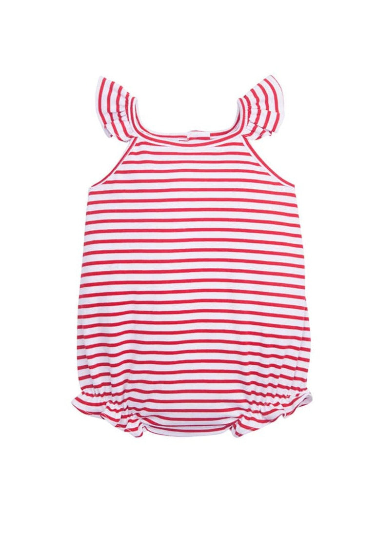 classic childrens clothing girls red and white striped bubble with ruffle straps