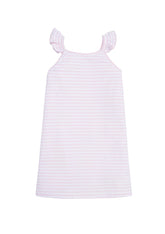 classic childrens clothing girls pink and white striped dress with ruffle straps 