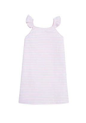 classic childrens clothing girls pink and white striped dress with ruffle straps 