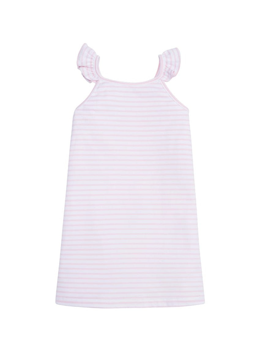 classic childrens clothing girls pink and white striped dress with ruffle straps 