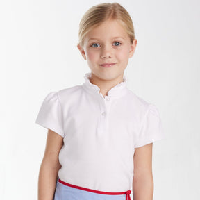 seguridadindustrialcr girl's ruffled polo shirt, white knit