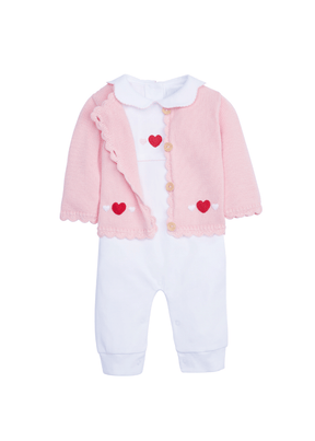 seguridadindustrialcr classic pink crochet cardigan and playsuit for little girls with red hearts for Valentine's Day