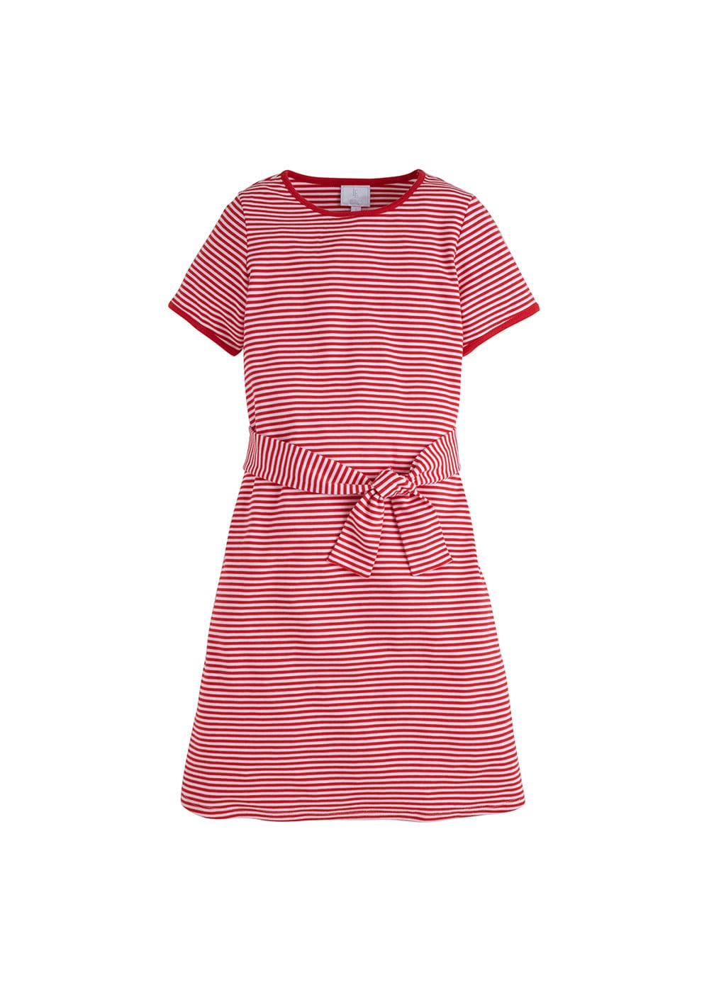 classic childrens clothing girls red and white striped short sleeve dress with cloth belt