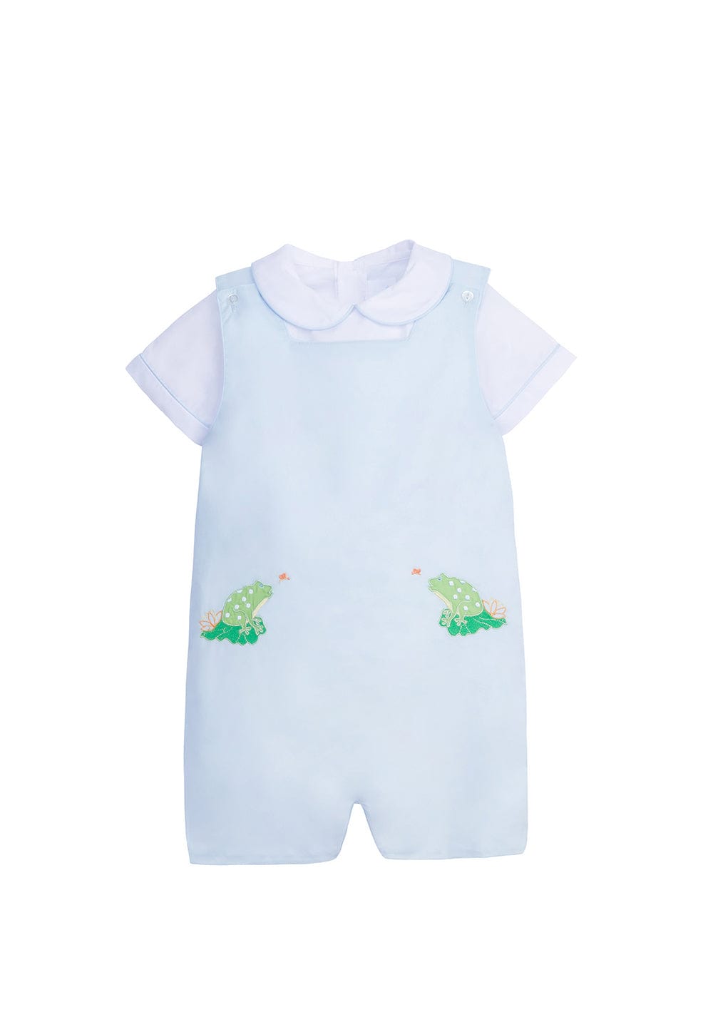 classic childrens clothing boys light blue john john set with embroidered frog detail