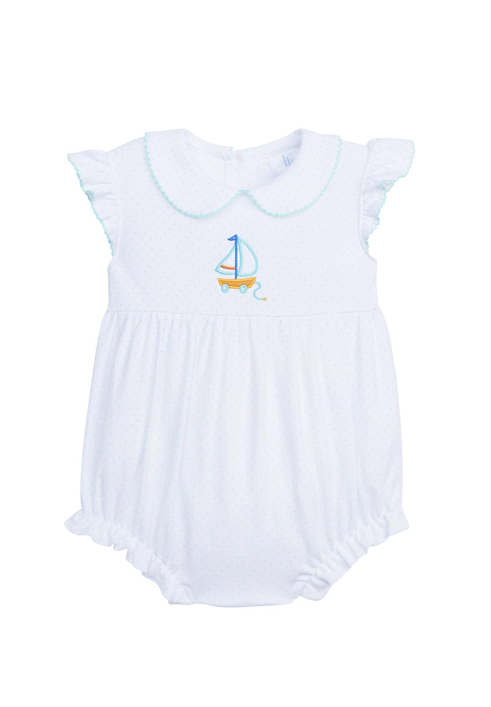 classic childrens clothing girls bubble with peter pan collar and sailboat embroidery