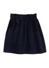 classic childrens clothing girl skirt with elastic waist and bow on side in navy corduroy 