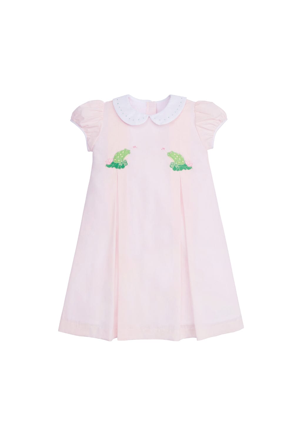 classic childrens clothing girls pink dress with peter pan collar and frog applique