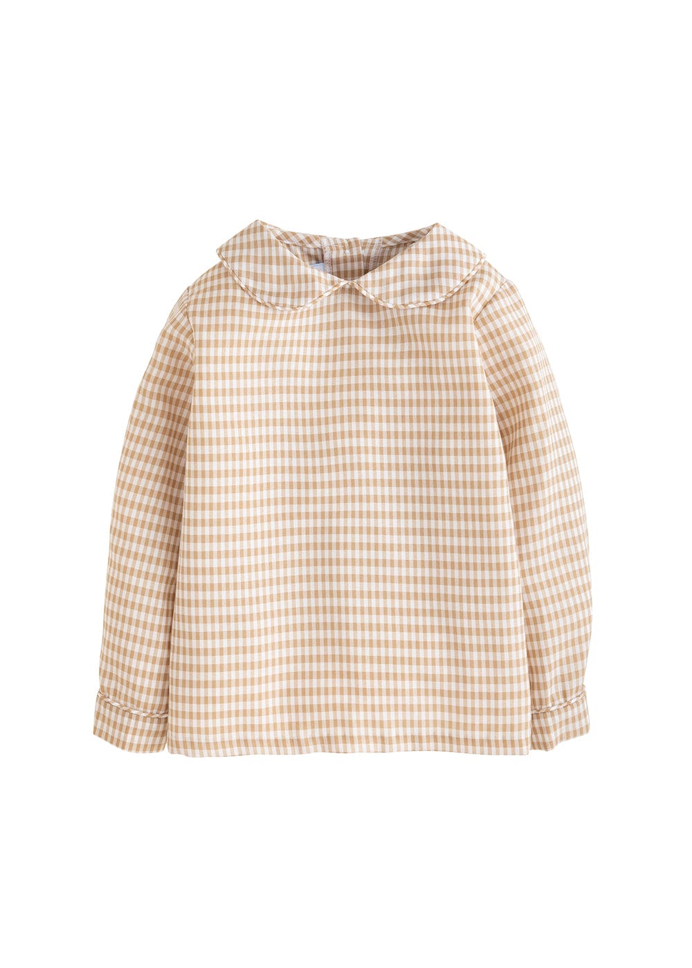 classic childrens clothing boys shirt in beige gingham pattern with petter pan collar