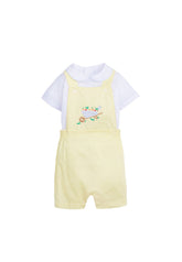 classic childrens clothing boys yellow shortall with peter pan shirt