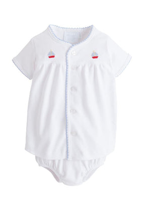 Pinpoint Layette Knit Set-Sailboat, seguridadindustrialcr, classic children's clothing, preppy children's clothing, traditional children's clothing, classic baby clothing, traditional baby clothing