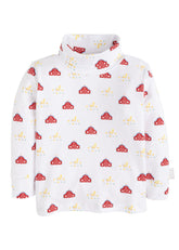classic childrens clothing boys printed turtleneck with red barns and yellow chicks 