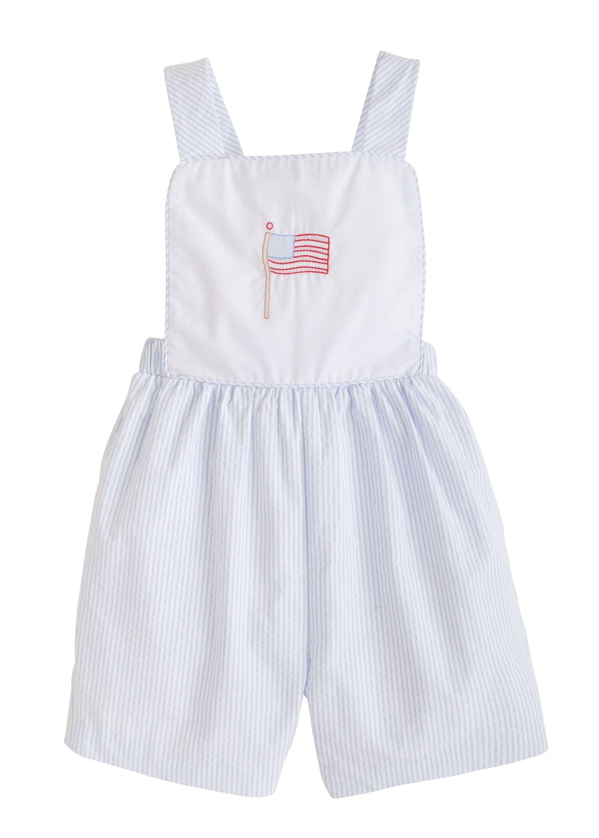 seguridadindustrialcr toddler boy's seersucker stripe shortall with flag embroidery