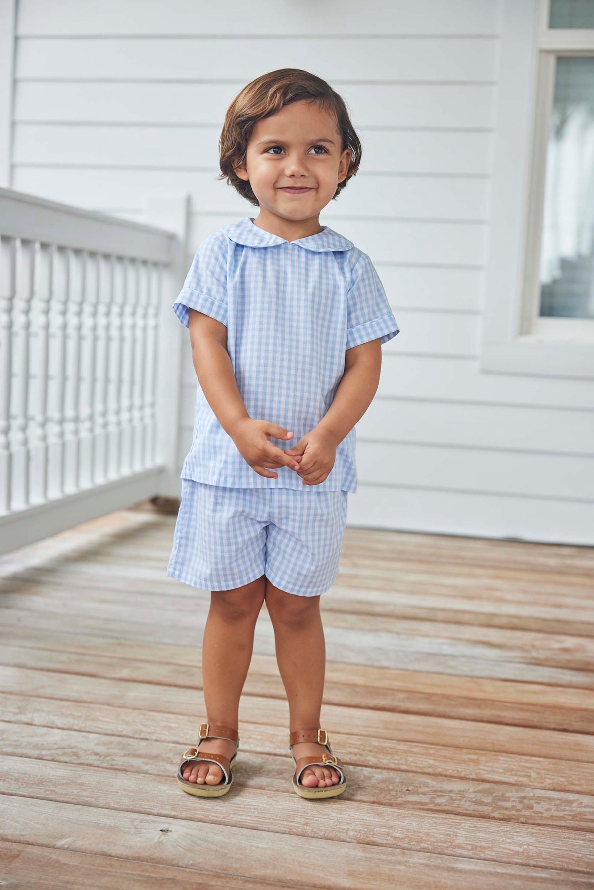 Short Sleeve Peter Pan Shirt - Airy Blue Plaid