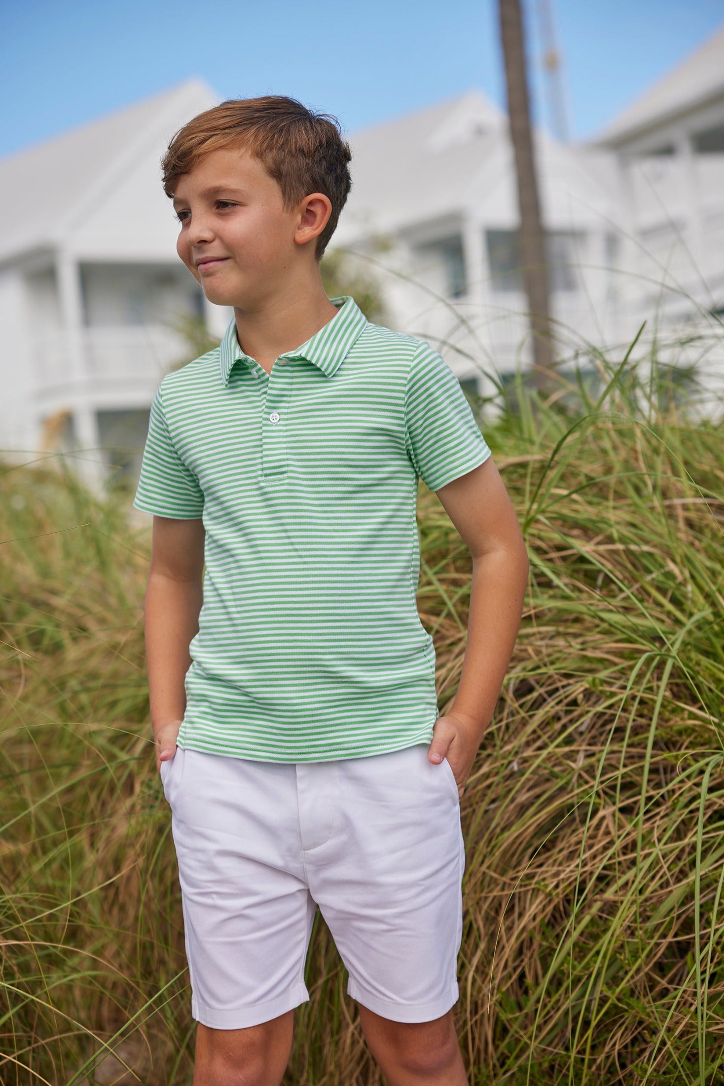 seguridadindustrialcr boy's green striped polo