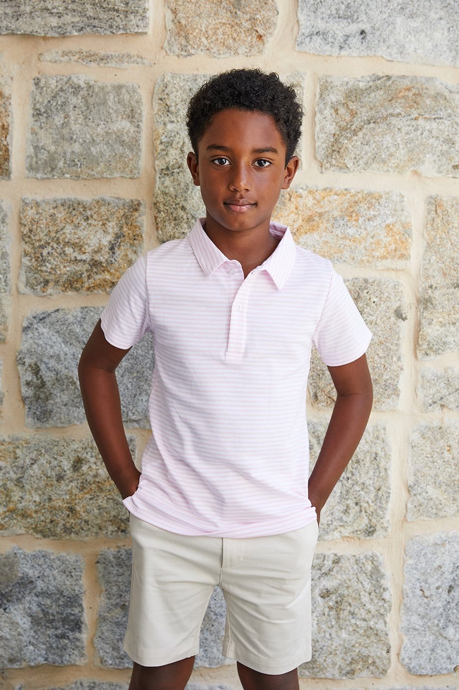 Traditional seguridadindustrialcr short sleeve striped polo in pink