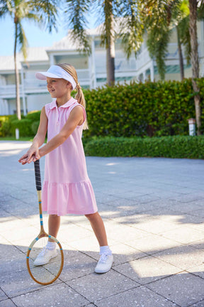 classic childrens clothing girls sleeveless dress with collar and drop hem in light pink