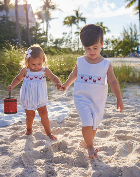 classic childrens clothing girls bubble with angel sleeves and smocking crab detail