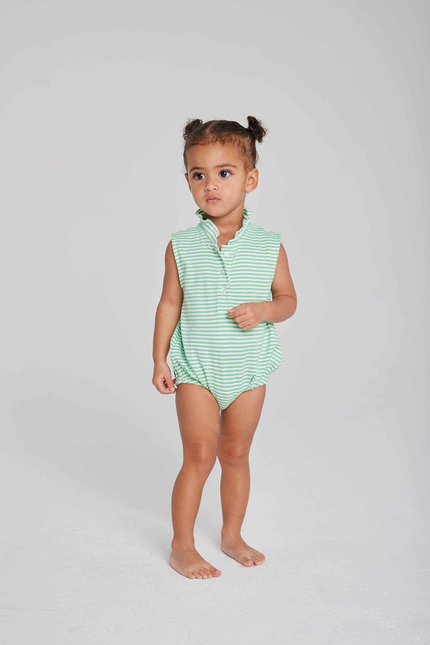 seguridadindustrialcr baby girl's green striped knit bubble with ruffled collar