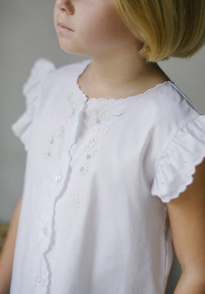 classic girls white cotton tea blouse with bow and flower embroidery