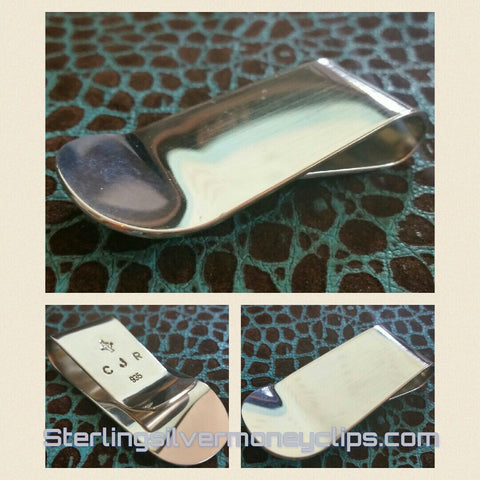 Sleek Double Curve with Initials 925 935 Argentium Sterling Silver money clip