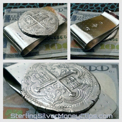 Diamond 17th Century Piece of 8 925 935 Argentium Sterling Silver money clip