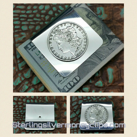 Sleek 1880 Morgan Silver Dollar Square big 925 935 Argentium Sterling Silver money clip