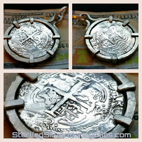 6 point Bezel 1692 Piece of 8 925 Sterling Silver pendant