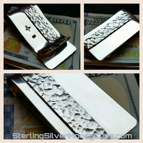 Hammered Stripe on Sleek big 925 935 Argentium Sterling Silver money clip