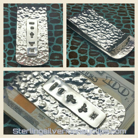 Hammered Stamp Bar Full Fold big 925 935 Argentium Sterling Silver money clip