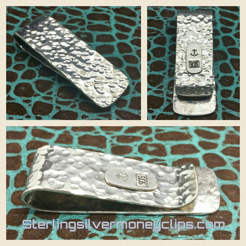 Hammered Classic with tab 925 935 Argentium Sterling Silver money clip