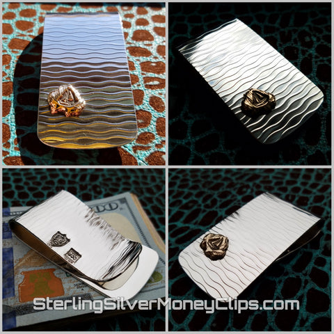 Abstract Waves 14 karat Yellow Gold Sailboat Nugget Classic 925 935 Argentium Sterling Silver money clip