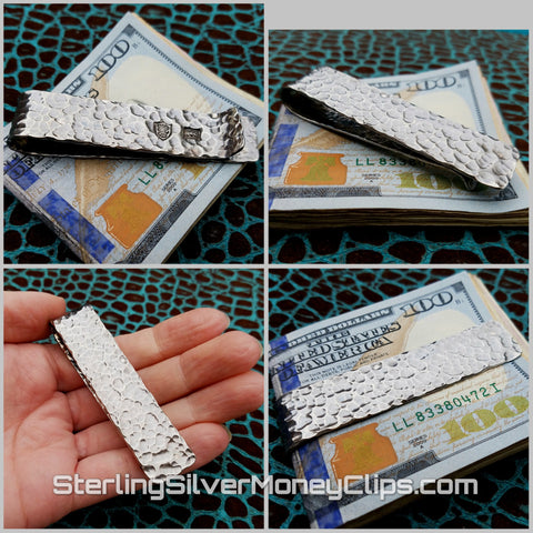 Hammered Slim Full Fold Antiqued 925 935 Argentium Sterling Silver money clip