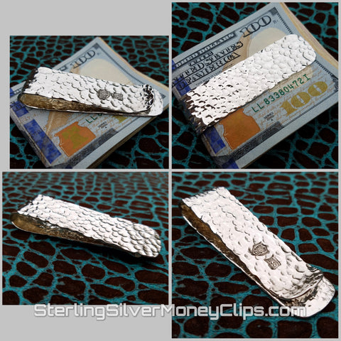 Hammered Slim Full Fold long 925 935 Argentium Sterling Silver money clip